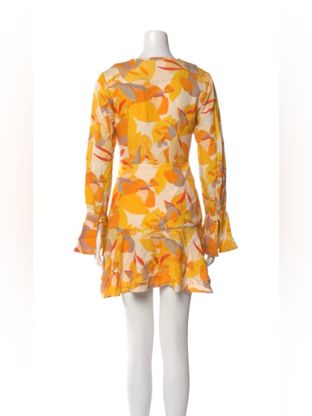 Acler Floral Print Linen Blend Mini Dress XS (2) A-Line Ruffle V Neck - Picture 5 of 10